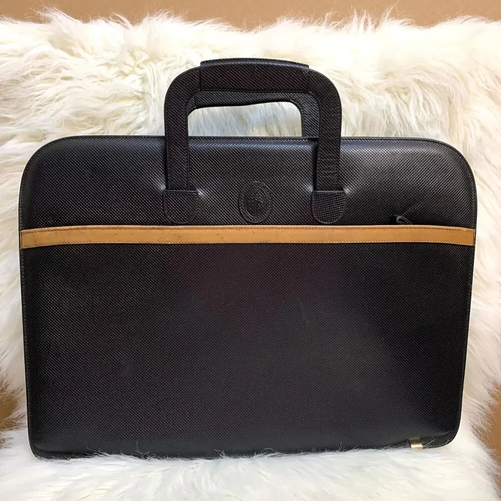 MARK CROSS Vintage Black Cross Hatch Analine Leather Briefbag Briefcase MI ITALY